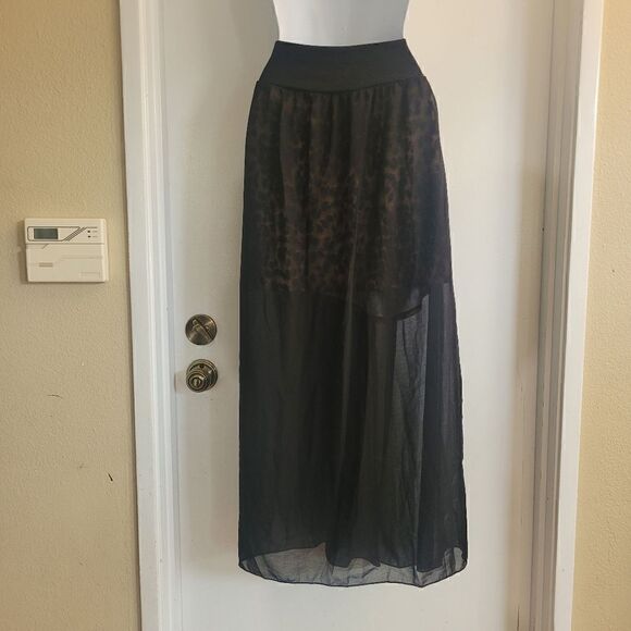 Toto leopard mini skirt with black sheer long overlay - Picture 4 of 6